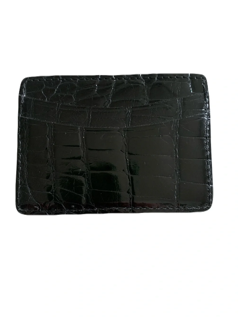 Made in USA Black Glazed Alligator Leather 5 Pocket Credit Card Case Exotic